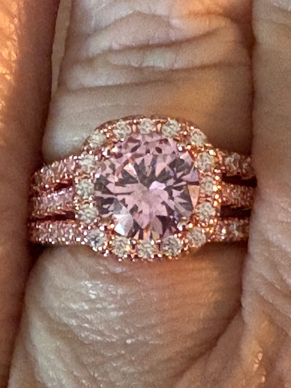 Rose Gold Pink Halo Engagement Ring Pink Diamond Size 9